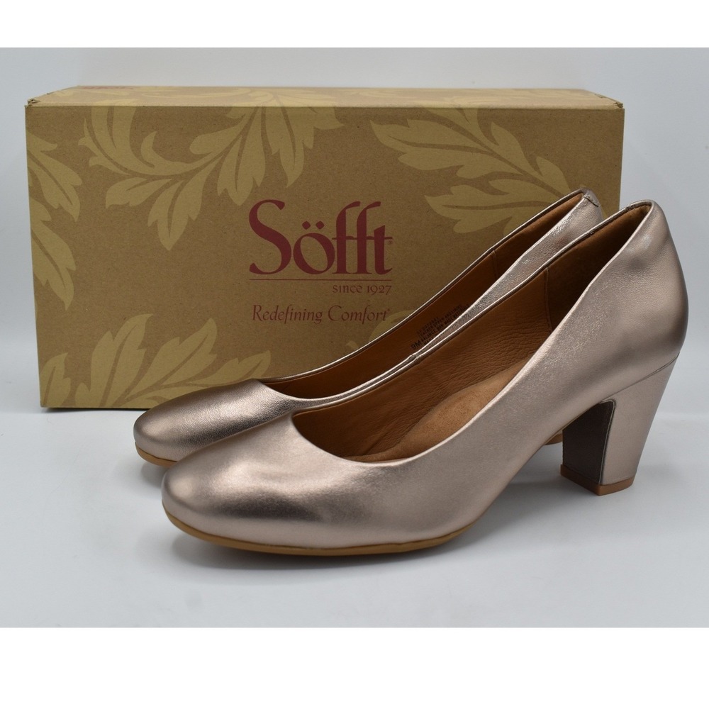 Sofft Pumps Women 9.5 M Metallic Light Espresso NEW Block Heel Round Toe Leather
